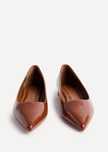 Linzi Orian Caramel Faux Leather Pointed Toe Ballet Flats