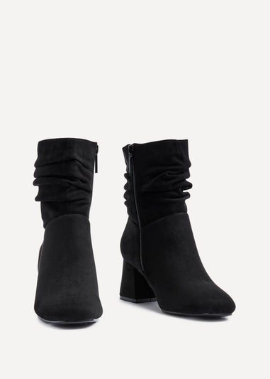 Linzi Zayda Wide Fit Black Faux Suede Ruched Heeled Ankle Boot