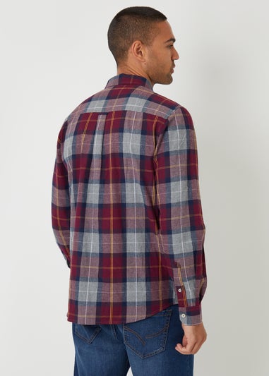 Threadbare Burgundy Brushed Flannel Check Long Sleeve Shirt