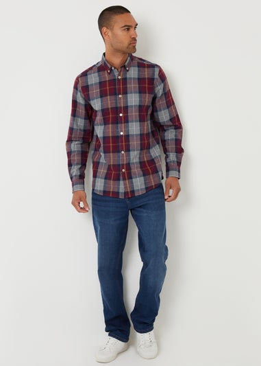 Threadbare Burgundy Brushed Flannel Check Long Sleeve Shirt