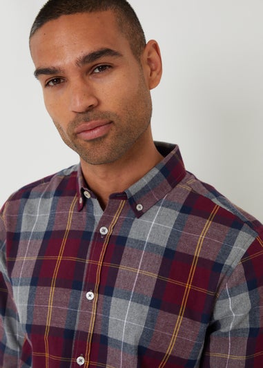 Threadbare Burgundy Brushed Flannel Check Long Sleeve Shirt