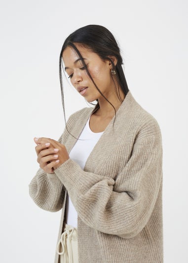 Brave Soul Taupe Fisherman Knit Dropped Shoulder Cardigan