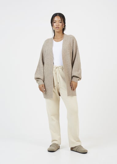 Brave Soul Taupe Fisherman Knit Dropped Shoulder Cardigan