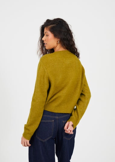 Brave Soul Olive Round Neck Jersey Knit Cardigan