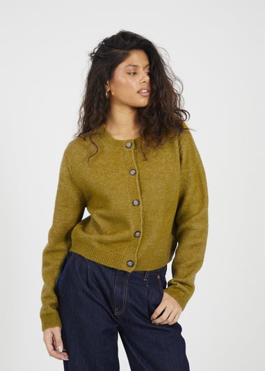 Brave Soul Olive Round Neck Jersey Knit Cardigan