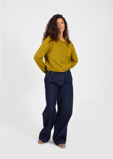 Brave Soul Olive Round Neck Jersey Knit Cardigan