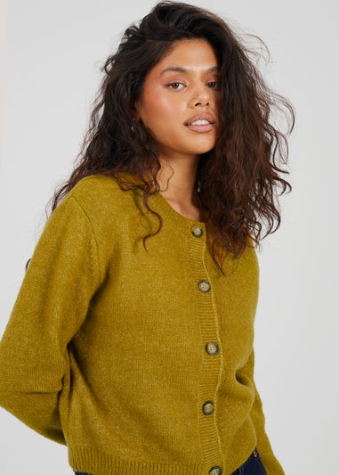 Brave Soul Olive Round Neck Jersey Knit Cardigan