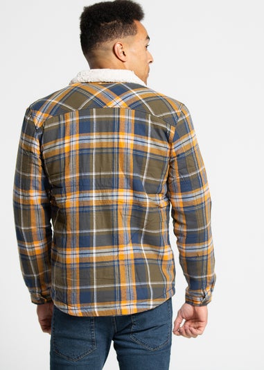 Tokyo Laundry Khaki Checked Padded Shirt With Sherpa Lining