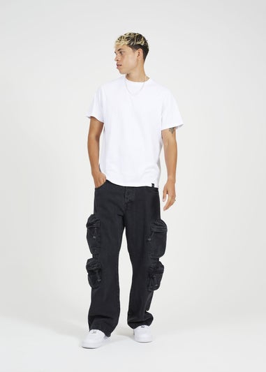 Brave Soul Black Cargo Style Wide Leg Denim Jeans