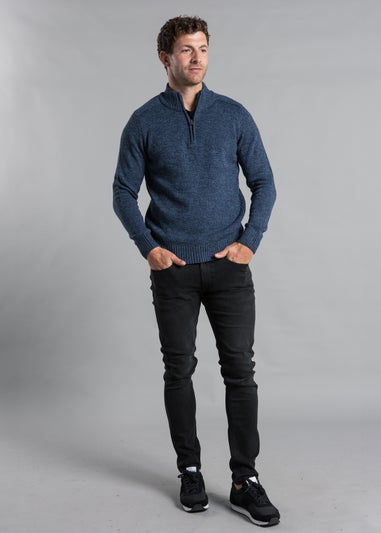 Kensington Eastside Navy Quarter Zip Twisted Yarn Knitted Jumper