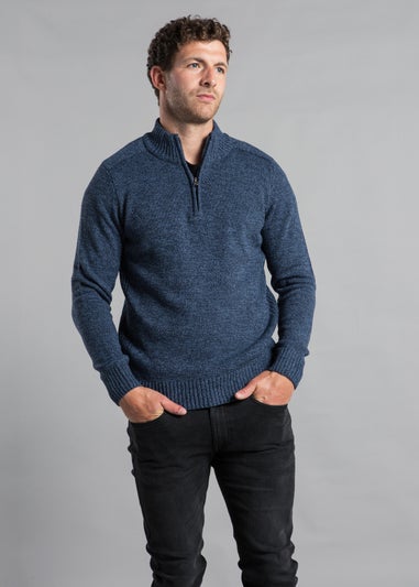 Kensington Eastside Navy Quarter Zip Twisted Yarn Knitted Jumper