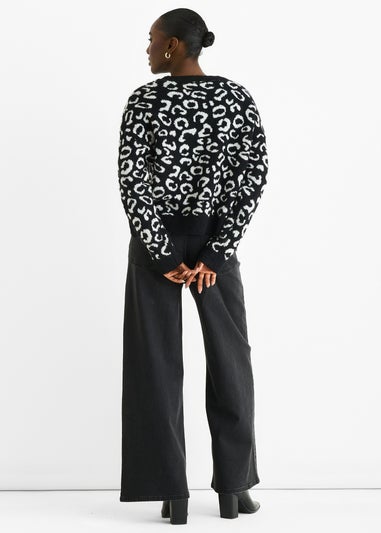Gini London Black Animal Pattern loose Fit Knit Jumper