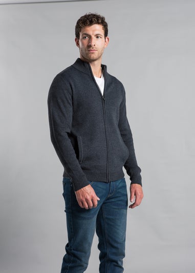 Kensington Eastside Dark Grey Recycled Cotton Blend Zip-Through Cardigan