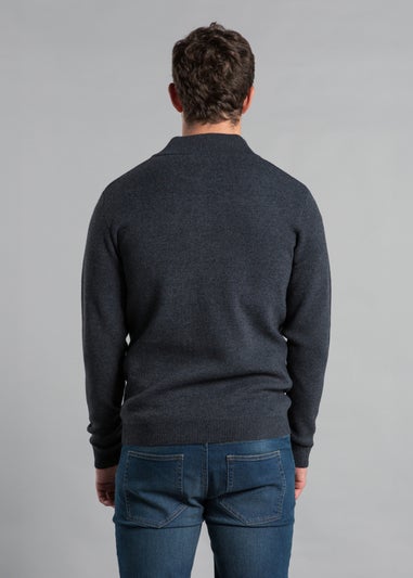 Kensington Eastside Dark Grey Recycled Cotton Blend Zip-Through Cardigan