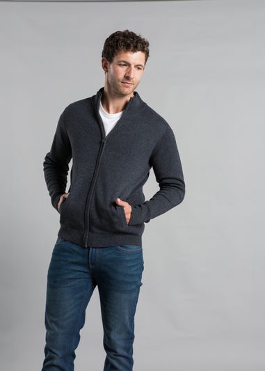 Kensington Eastside Dark Grey Recycled Cotton Blend Zip-Through Cardigan