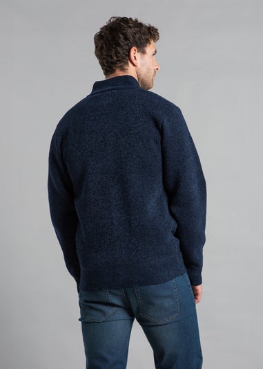Kensington Eastside Navy Textured Zip-Through Cardigan with Ribbed Details