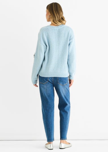 Gini London Blue 3D Contrast Flower Crochet Cardigan