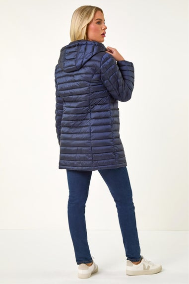 Roman Navy Petite Metallic Finish Quilted Puffer Coat