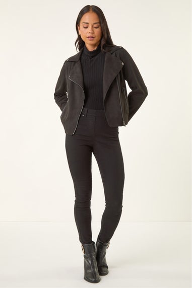 Roman Black Petite Faux Suede Biker Jacket