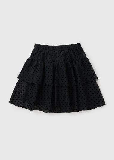 Girls Black Velvet Spot Frill Skirt (7-15yrs)