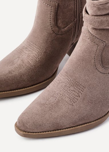 Linzi Carter Mocha Faux Suede Western Inspired Ankle Boot