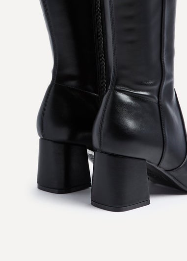 Linzi Frosty Black Faux Leather Block Heeled Knee High Boot