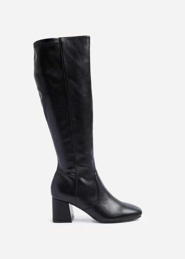 Linzi Frosty Black Faux Leather Block Heeled Knee High Boot