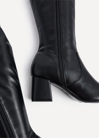 Linzi Frosty Black Faux Leather Block Heeled Knee High Boot
