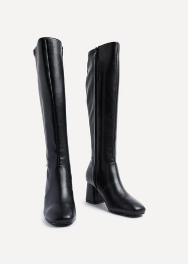 Linzi Frosty Black Faux Leather Block Heeled Knee High Boot