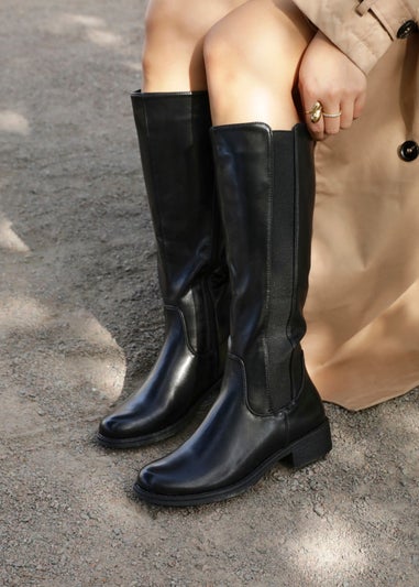 Linzi Alma Black Faux Leather High Leg Riding Boot