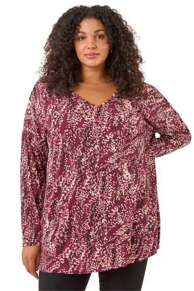 Roman Red Curve Spot Print V-Neck Stretch Top