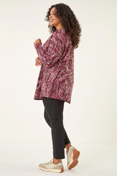 Roman Red Curve Spot Print V-Neck Stretch Top