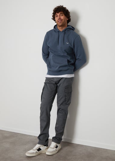 Threadbare Blue Cotton Blend Pullover Hoody
