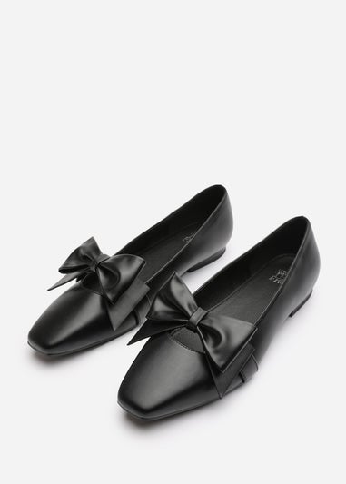 Where's That From Jessica Black PU Wide Fit Square Toe Flats
