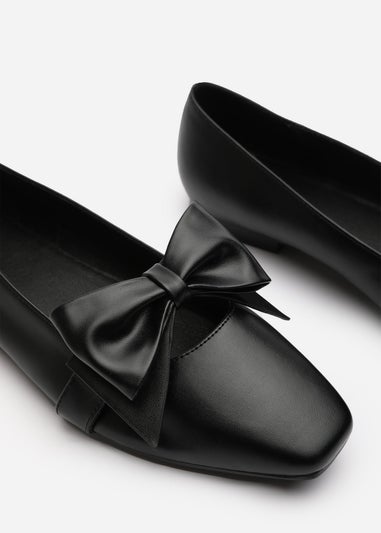 Where's That From Jessica Black PU Wide Fit Square Toe Flats