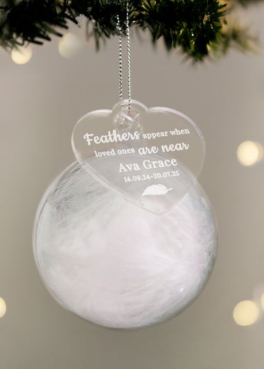 Personalised Memento Company White Memorial Feather Bauble