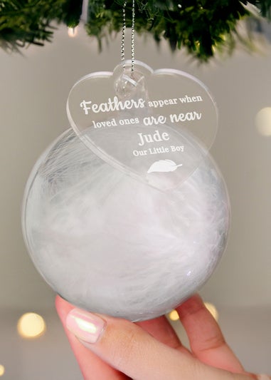 Personalised Memento Company White Memorial Feather Bauble