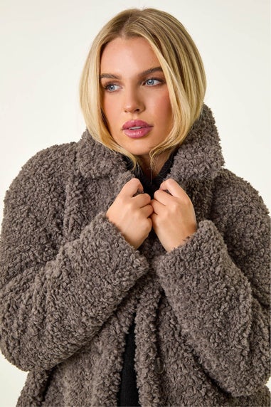 Roman Taupe Petite Teddy Longline Coat