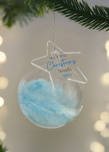 Personalised Memento Company Aqua My 1st Christmas Blue Feather Bauble