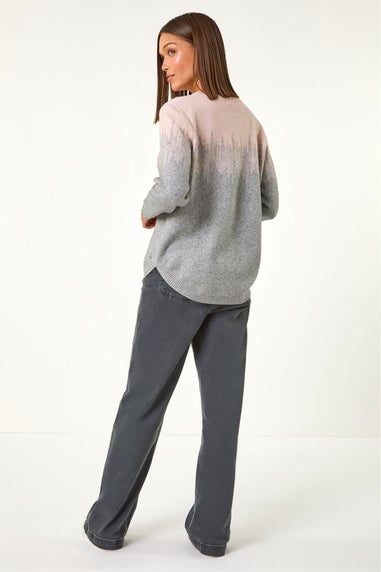 Roman Light Pink Sparkly Colour Block Knitted Jumper