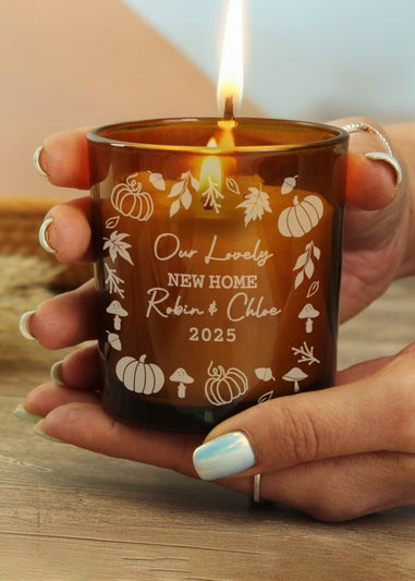 Personalised Memento Company Brown Pumpkins Amber Glass Candle
