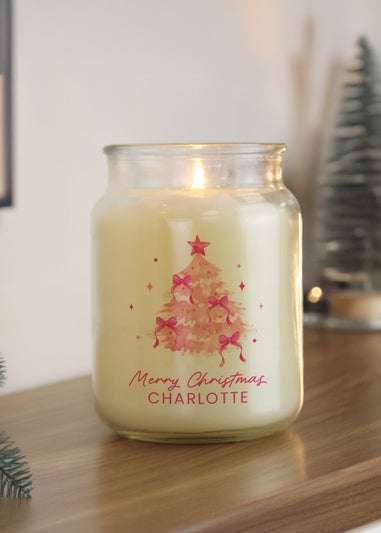 Personalised Memento Company White Pink Christmas Tree Large Candle Jar