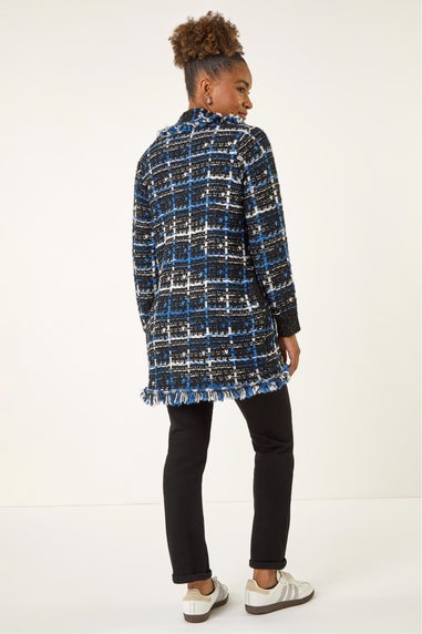 Roman Navy Check Fringe Knit Cardigan