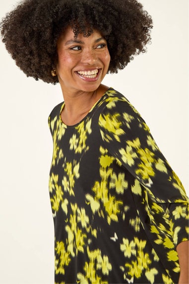 Roman Yellow Floral Print Hanky Hem Top