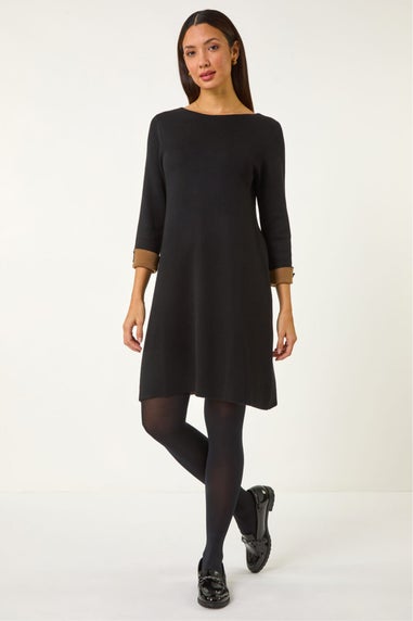 Roman Black Contrast Sleeve Knitted Shift Dress