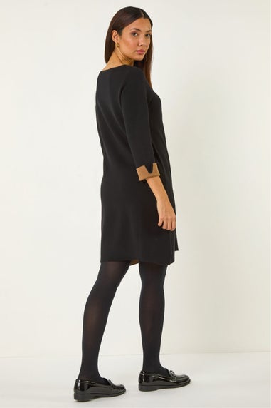 Roman Black Contrast Sleeve Knitted Shift Dress