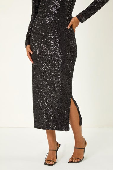 Dusk Black Sequin Pencil Skirt