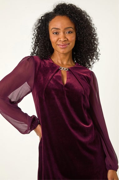 Roman Plum Petite Contrast Sleeve Velvet Dress