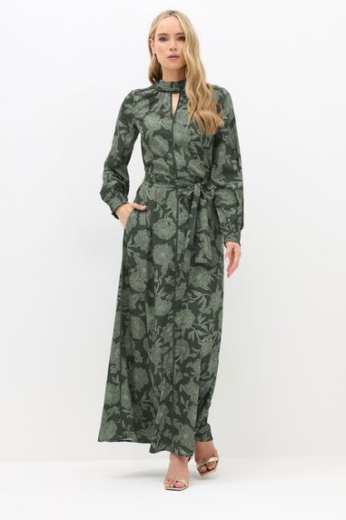 Long Tall Sally Green Floral High Neck Tie Dress