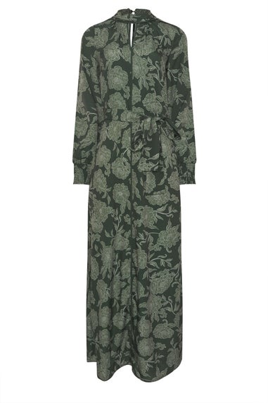 Long Tall Sally Green Floral High Neck Tie Dress